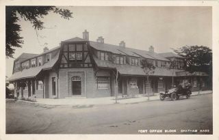 Chatham,  Cape Cod,  Ma,  Post Office Block,  Car,  Mayflower Real Photo Pc C 1910 - 20