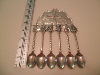 Set Of 6 Vintage Souvenir Spoons With Rack Silverplate Made In Holland