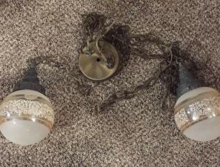 Vintage Double Light Fixture Hanging Chain Pendant Frosted Globes