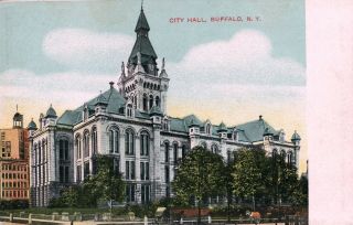 Rare 1900s City Hall Buffalo Ny Unposted Postcard Divided Gorgeous Color Scarce