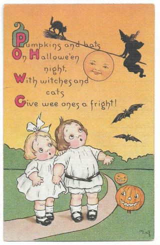 Antique German Halloween Postcard Series No.  124 Wee Ones A Fright