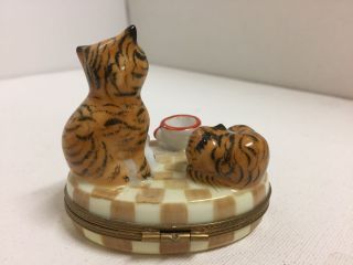 Peint Main Limoges Trinket Box Tabby Cats Limited Edition 2