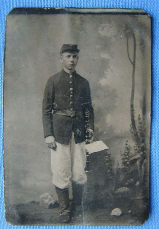 Rare Civil War Tintype Image Of Musician In Uniform Holding His Clarinet