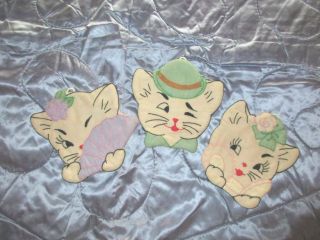 3 Vintage Pot Holders Cats Kittens Kitty Boy 2 Girls Hand Embroidered Hangers