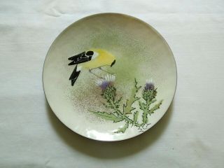 Vintage Norman Brumm Yellow Bird On Thistles Plate Enamel On Copper Signed