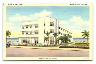Vintage Postcard Corsair Motel Hotel Miami Beach Florida Curt Teich D17
