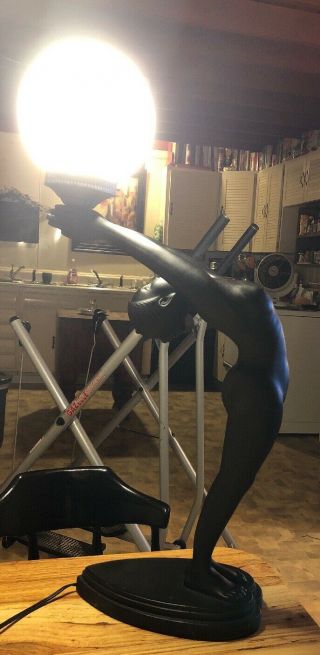 Art Deco Black Resin Lg Heavy Arching - Back Nude Woman Table Lamp 26.  5” Retro