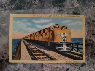 Union Pacific Railroad Postcard Streamliner Crossing Great Salt Lake