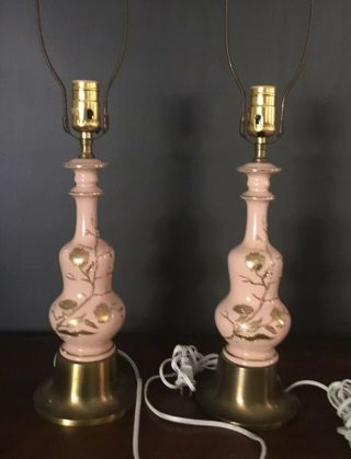 Vintage/antique Pair - Glass Pink Table Lamps (all Wiring) (16 Tall To Socket)
