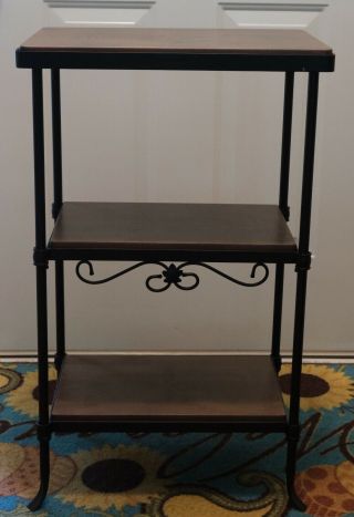 Longaberger 3 Tier Wrought Iron Stand/table W/woodcraft Shelves