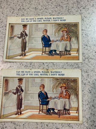 Vintage Post Card With Stamp 1924 Art Comic Theme 2 Identical