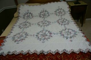 Handmade Patchwork Quilt Baby Crib Size Cotton 45x55 Batternburg White Lace