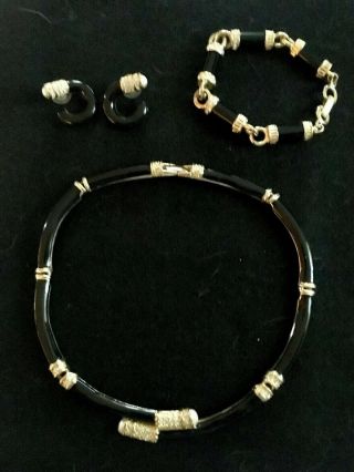 Swarovski Black Enamel Crystal Necklace,  Bracelet And Earring Set
