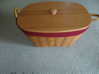 Longaberger Large Oval Laundry Basket,  Wooden Lid,  Protector & Liner