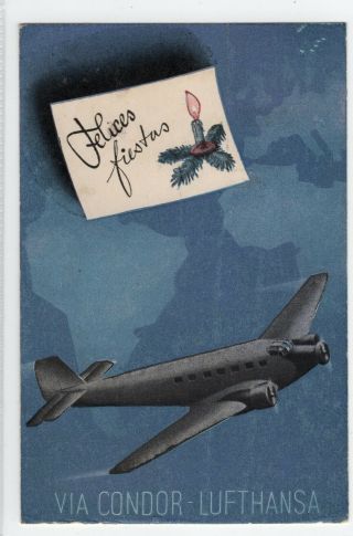 Chile 1938 Condor Lufthansa Postcard To Germany