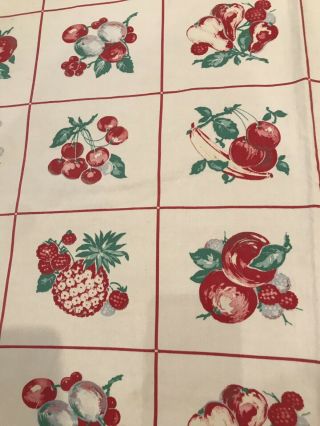 2 - Vtg 1950s Fruit Strawberries Apples Cherry Kitchen Curtain Panels - 84 " L X 2
