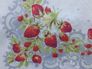 Gorgeous Vintage Linen Tablecloth Bright Red Strawberries