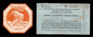 1936 Glacier National Park,  Entrance Permit Sticker & Drivers License