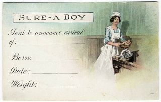 Baby Boy And Nurse Scale Weighing Child C 1910 Birth Announcement