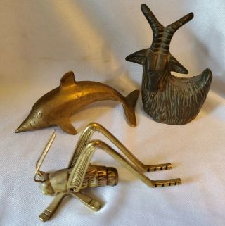 Vintage Brass Mountain Horned Billy Goat Dolphin Fish Cricket Grasshopper Insect