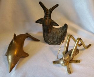 Vintage Brass Mountain Horned Billy Goat Dolphin Fish Cricket Grasshopper Insect 2