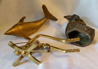 Vintage Brass Mountain Horned Billy Goat Dolphin Fish Cricket Grasshopper Insect 3