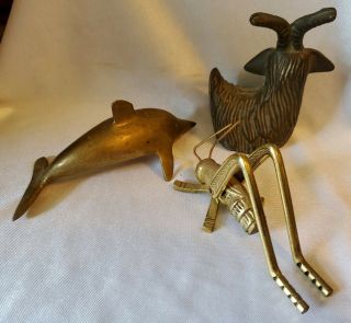Vintage Brass Mountain Horned Billy Goat Dolphin Fish Cricket Grasshopper Insect 5