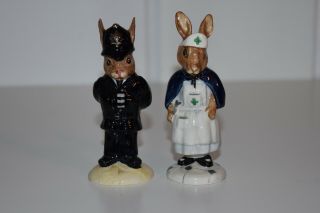 Royal Doulton Bunnykins Figures Green Cross Nurse Policeman Officer Rabbit Db 74