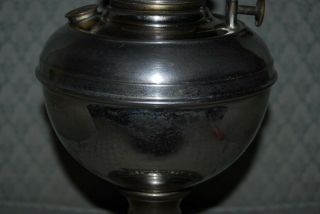 Vintage B&H Nickel Over Brass Oil Lamp,  Bradley Hubbard Burner Pat ' d 94,  95,  96. 4