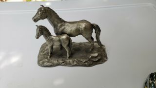 Hudson Fine Pewter Horse & Foal Figurine,  Statue,  Signed & Marked