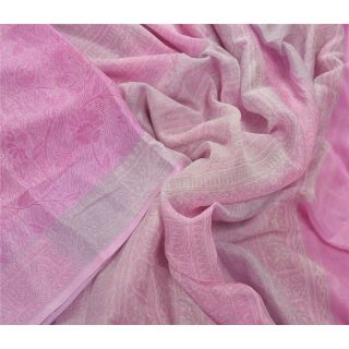 Sanskriti Vintage Pink Saree 100 Pure Silk Printed Sari Craft Soft Fabric