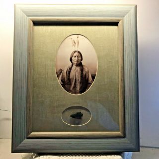 Framed Portrait Of Sitting Bull Sioux Chief Plus Arrow Head Display Piece Matted