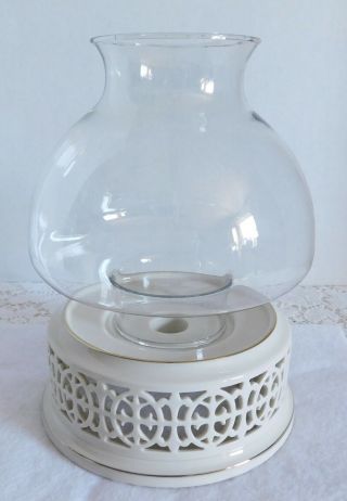 Lenox Cream Porcelain Pierced Candle Holder With Glass Shade
