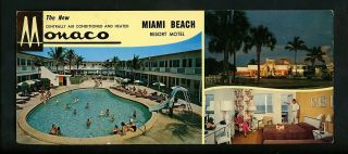 Oversized Postcard Florida Fl Miami Beach Monaco Resort Motel Hotel Pool View