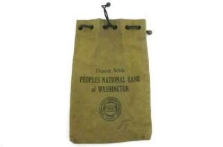 Peoples National Bank Of Washington Bank Deposit Bag Drawstring Canvas Fdic