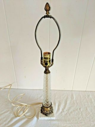 Small Vintage Elegant Table Lamp Glass Column Base Finish Detail Marble Base