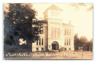 Vintage Postcard Rppc Lake County Court House Baldwin Michigan M2