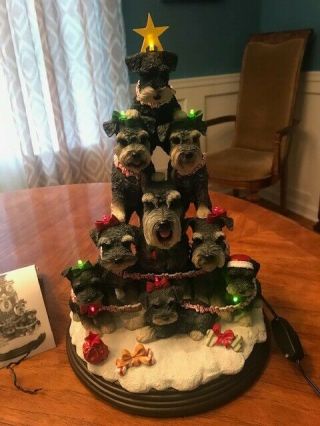 Miniature Schnauzer Family Christmas Tree.  Lighted Tree Of 8 Puppies And Mom