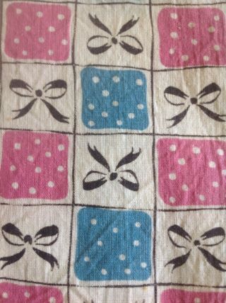 Vintage Full Feed Sack Pink And Aqua Squares Little White Dots Black Bows