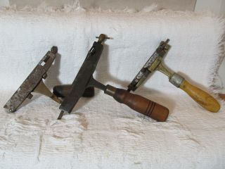 3 Antique Leather Bookbinding Tools John R.  Hoole,  J.  W.  Fielder Brass Iron Wood