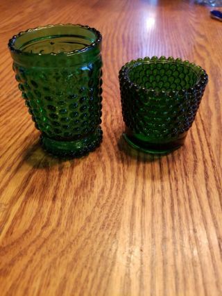 2 Vintage Emerald Green Hobnail Glass Votive Candle Tealight Candle Holder Glass