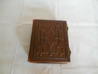 Antique Leather Photo Album W/two Card Photos,  Brass Clasp