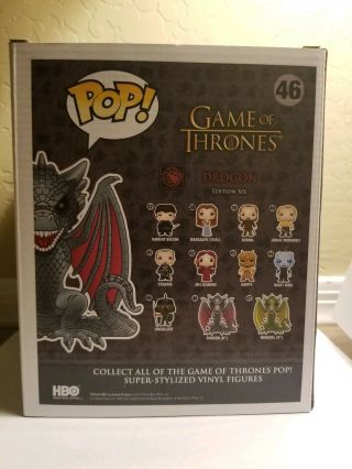 Funko Pop Drogon 46 Game of Thrones 6 Inch Red Eyes Hot Topic Exclusive 3
