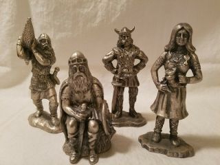 4 Pewter Viking Figures From The 80 