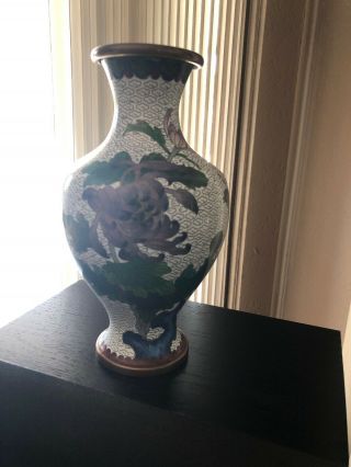 Cloisonne Vase Vintage 8 “high Vg Bird On A Floral Branch