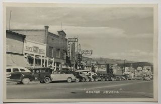 Sparks Nevada Real Photo Postcard Street View C.  1940s