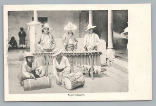 “marimberos” Guatemala Marimba Band—antique Percussion Drums Postcard Udb 1908