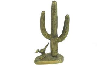 Desert Cactus Roadrunner Bird Solid Brass Art Sculpture Figurine Made In Korea