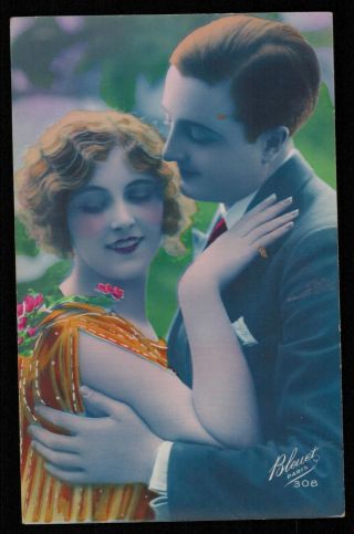 Deco Photo Postcard 1920s Couple Romance Love Flapper Hug Love