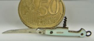 Antique Tiny 2,  5 Cm – 1 Inch Mop Miniature Nogent Folding Knife With Corkscrew